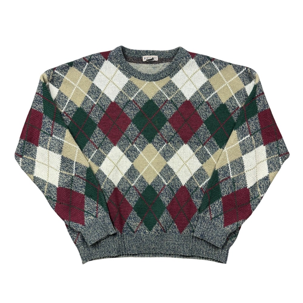 Vintage Windridge Mens XL Argyle Crewneck‎ Sweater Preppy Academia Knit Pullover
